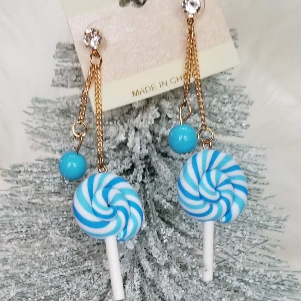 Blue Raseberry LOLLIPOP EARRINGS - Picture 3 of 3